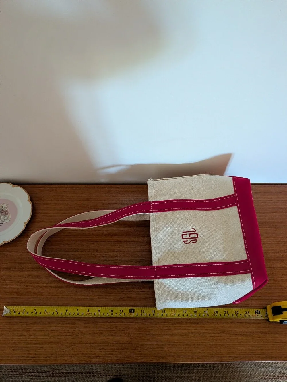 Vintage 80s LL Bean Boat And Mini Tote Bag Red White USA Long Handle Deadstock